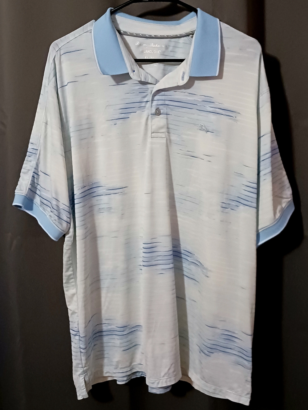 Tommy Bahama Abstract Print Polo White & Blue XL